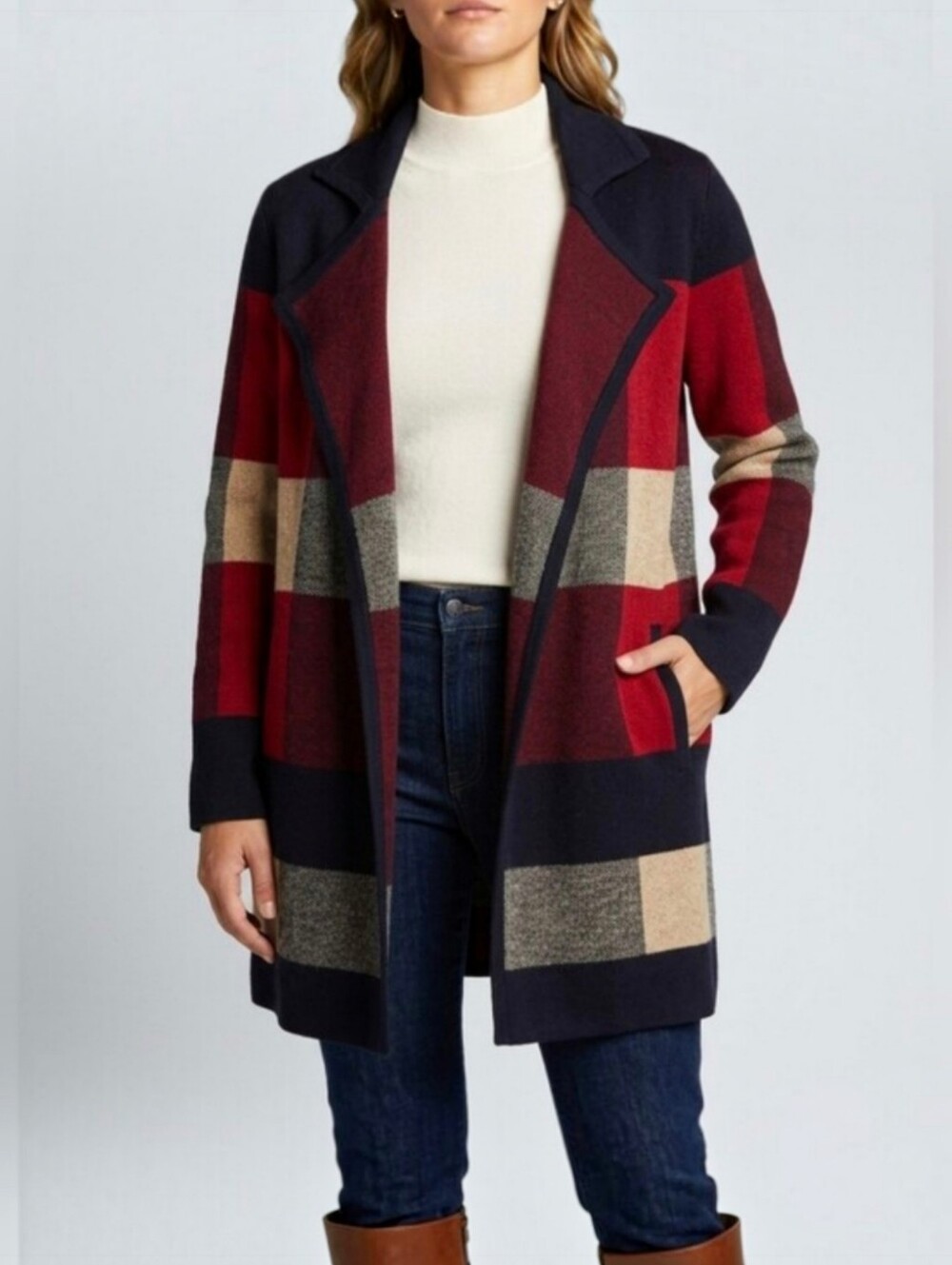 Pendleton Heritage 100% Merino Wool Buffalo Plaid Open Front Cardigan Jacket M